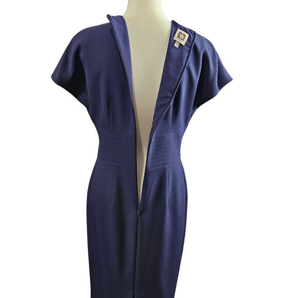 Anne Klein New Short Sleeve Cap Solid Navy A-line Midi Shift Dress - Picture 8 of 10
